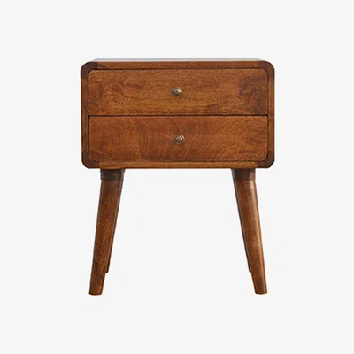 The Range Curved Chestnut Solid Wood Bedside Table With 2 Drawer - Brown