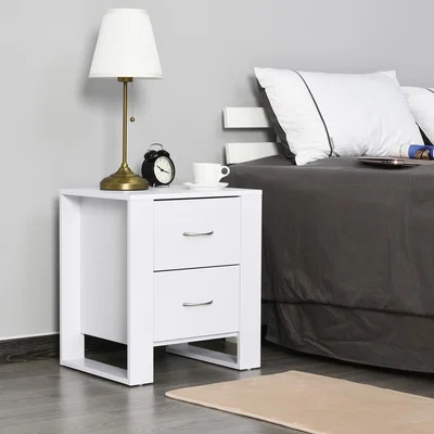 The Range 2 Drawer Modern Bedside Table with Handles - White