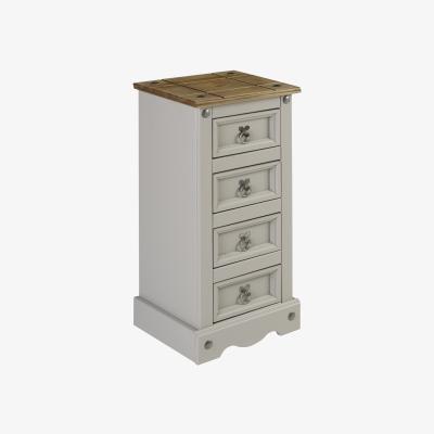 The Range Corona Grey Wax Narrow 4 Drawer Bedside Cabinet - Grey