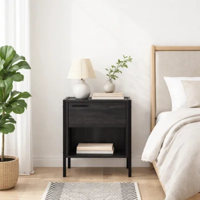The Range Ireland Matt Wood Effect Bedside Table with 2 Drawers - Black