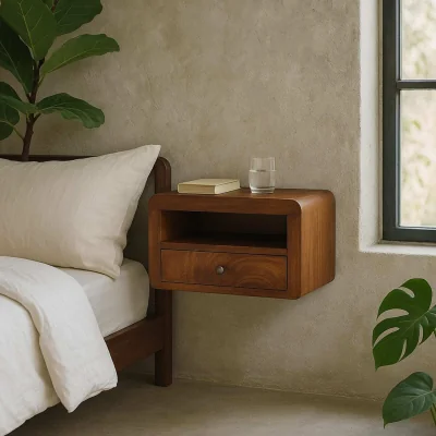 The Range Oristano Chunky Mango Wood Wall Mounted Bedside Table in Chestnut - Brown