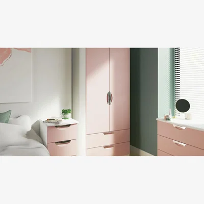The Range Camden Ready Assembled 3 Drawer Bedside Cabinet - Kobe Pink & White