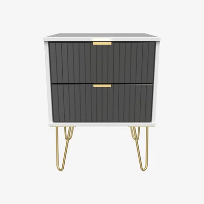 The Range Linear Ready Assembled 2 Drawer Bedside Cabinet - Deep Black & White Matt