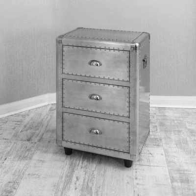 The Range Aluminium Studded 3 Drawer Bedside - Silver