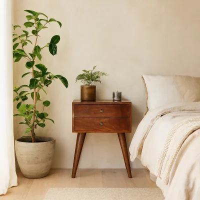 The Range Chioggia Chestnut Mango Wood Bedside Table 2 Drawers - Brown