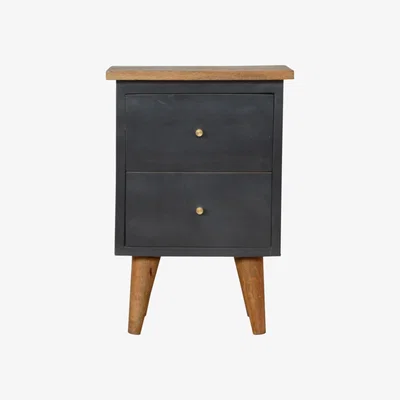 The Range Charcoal Black Hand Painted 2 Drawer Bedside Table - Black