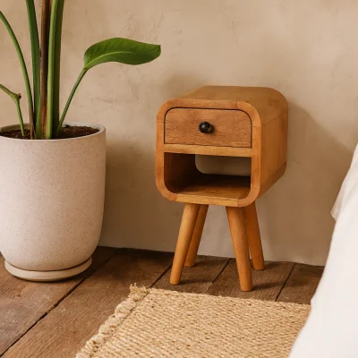 The Range Cagliari Small Curve Natural Mango Wood Bedside Table - Brown
