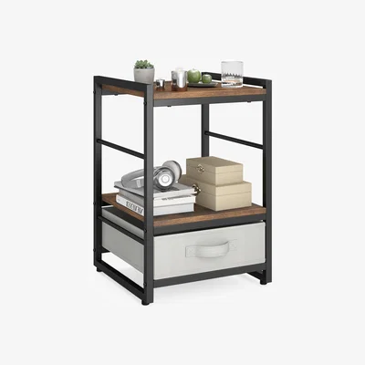 The Range Bedside Table with Fabric Drawer - Brown