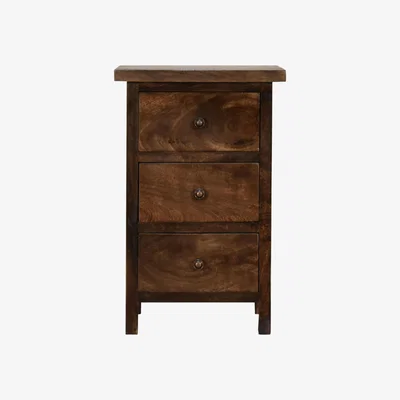 The Range Chestnut Country Style Bedside with 3 Drawers - Dark Brown