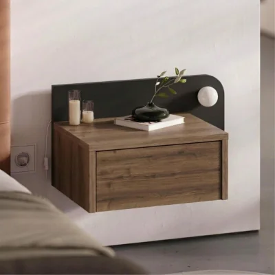 The Range Decortie Dotta Wall Mounted Bedside Shelf With Drawer - Dark Oak Effect, Black