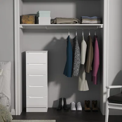 The Range Milan Fully Assembled 5 Drawer Bedside Cabinet - White Gloss & White