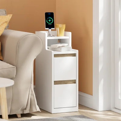 The Range Slim Bedside Table USB Type-C Charging Dimmable Nightstand - White