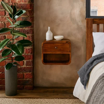 The Range Desenzano Mini Curve Floating Bedside Table, Mango Wood - Brown