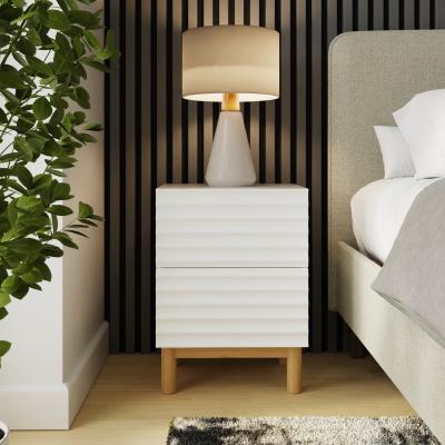 The Range Karla Ribbed 2 Drawer Bedside Table - White