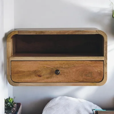 The Range Solid Wood Large Oak-ish Curve Upper Slot Floating Bedside - Brown