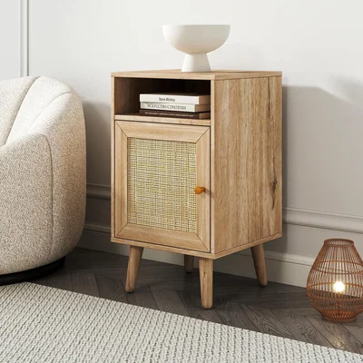 The Range Willow Rattan 1 Door Bedside Table - Oak