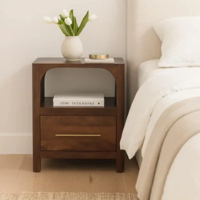 The Range Solid Wood Arc-Line Bedside Table - Brown