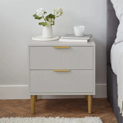 The Range Compact Bedside Table with Two Drawers and Metal Legs - Light Grey
