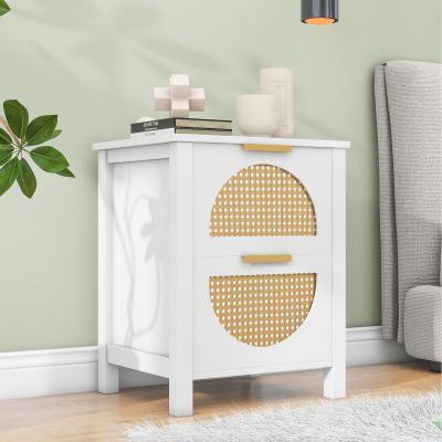 The Range 2Pcs Drawer Rattan Bedside Table Natural Nightstand Cabinet - White
