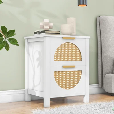 The Range 2Pcs Drawer Rattan Bedside Table Natural Nightstand Cabinet - White