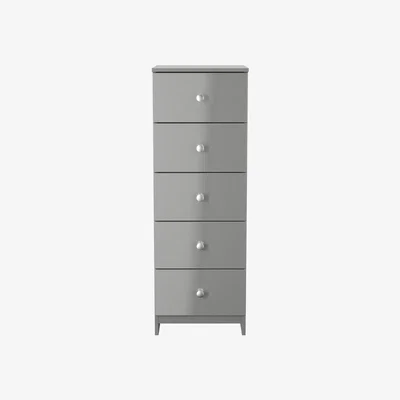 The Range Yarmouth Fully Assembled 5 Drawer Bedside Cabinet - Uniform Gloss & Dusk Grey
