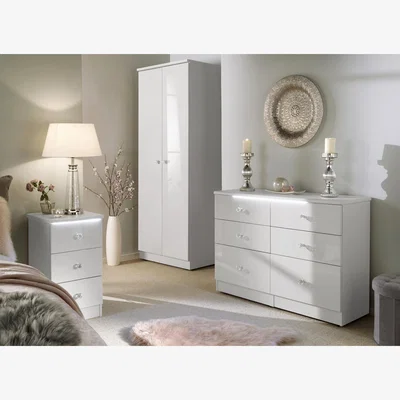 The Range Lumiere Ready Assembled 2 Drawer Bedside Cabinet - White Gloss & White