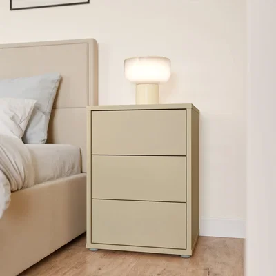 The Range Alice Springs Bedside Cabinet with 3 Drawers Push-Open in Terracotta - Butter Yellow