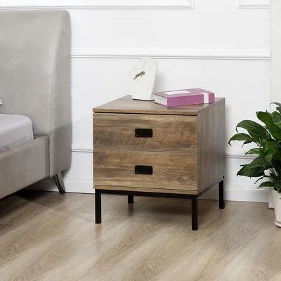 The Range Retro Bedside Table, Bedroom Side Table with 2 Drawers, Living Room - Brown