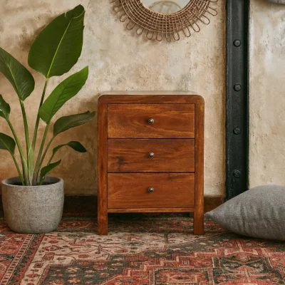The Range Thai 3 Drawer Mango Wood Bedside Table Chestnut Matt Finish - Brown