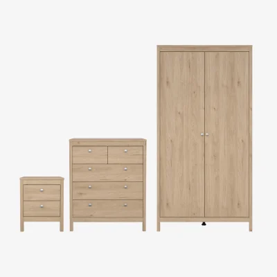 The Range Madrid Package - Bedside Table 2 Drawers + Chest 5 Drawers + 2 Door Wardrobe in Jackson Hickory Oak - Jackson Hickory Oak