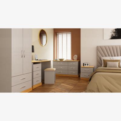 The Range Whitney Ready Assembled 3 Drawer Bedside - with Lock - Grey Ash & Modern Oak