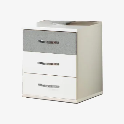 The Range Duo Matt White and Grey 3 Drawer Bedside Cabinet - White