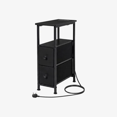 The Range Bedside Table Narrow Side Table with LED Light Charging Station Black - Black