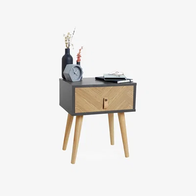 The Range Herringbone Bedside Table 1 Drawer - Grey