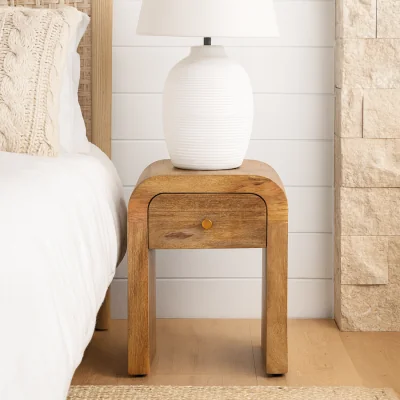 The Range Chioggia Mango Wood Bedside Table Solid Mango Wood Brass Knob Finish - Brown
