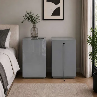 The Range Liberty 3 drawer bedside Cabinet Grey Glass with Wireless Charger - Grey