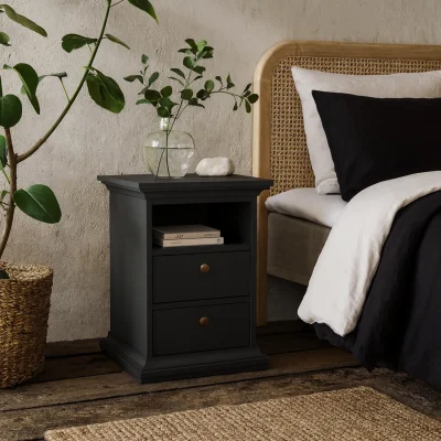 The Range Osaka Farmhouse Dark Wooden Bedside Table 2 Drawers - Grey