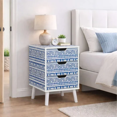 The Range Santorini 3 Drawer Bedside Cabinet Chest Table Shabby Chic Blue - Blue
