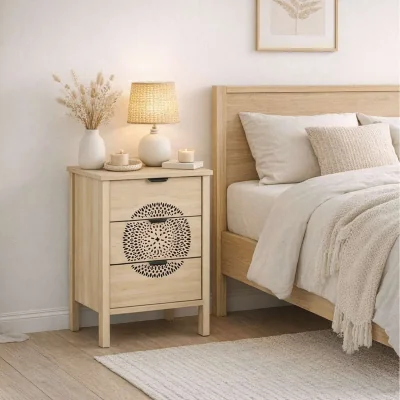The Range Flora 3 Drawer Bedside Cabinet Chest Table Light Oak - Oak