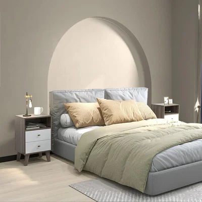 The Range HOMCOM Bedside Tables Set of 2 with 2 Drawers Open Cubby - Grey