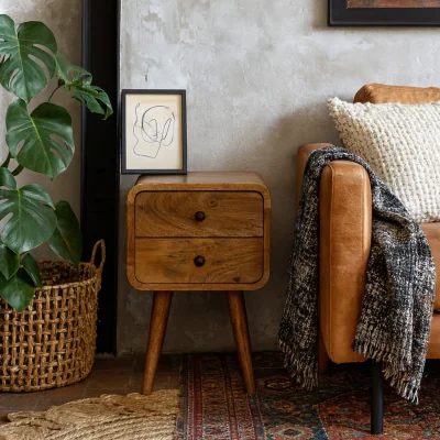 The Range Parma Mini Mango Wood Bedside 2 Drawers - Brown