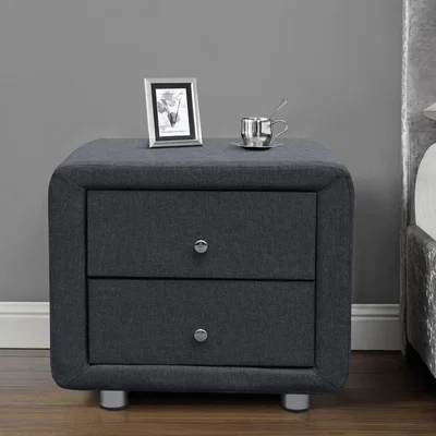 The Range Linen Fabric 2 Drawer Bedside Table With Chrome Handles  - Grey