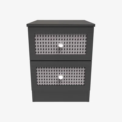 The Range Rattan Ready Assembled 2 Drawer Bedside Cabinet - Rattan & Smooth Black