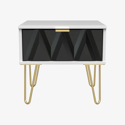 The Range Diamond Ready Assembled 1 Drawer Bedside Cabinet with Legs - Deep Black & White Matt