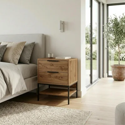 The Range Decortie Mars Two Drawer Bedside Table - Whiskey Oak