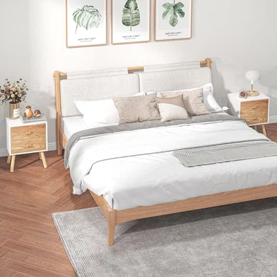 The Range 2 Drawers Bedside Table Set of 2 with Pine Legs - Natural