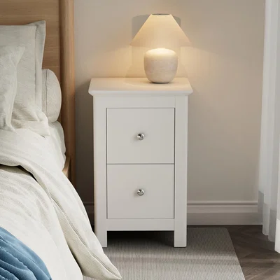 The Range Nairn 2 Drawer White Petite Bedside Cabinet Storage Unit - White
