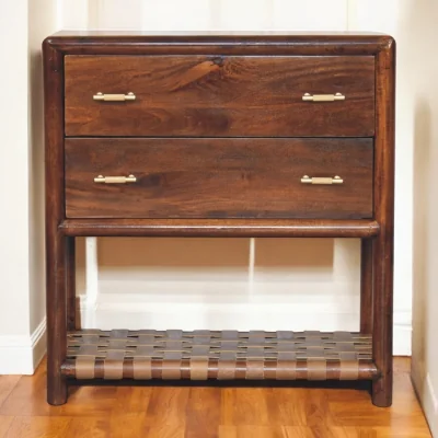 The Range Solid Wood Regency Woven 2-Drawer Nightstand - Brown