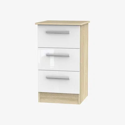 The Range Contrast 3 Drawer Bedside Cabinet White Gloss  Bardolino - White Gloss / Bardolino