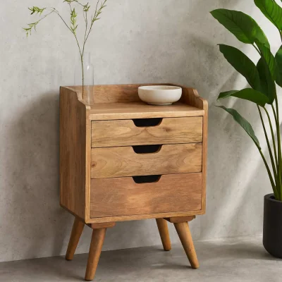 The Range Bagnoregio 3 Drawer Mango Wood Bedside Table - Brown